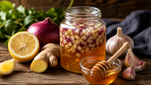 Jarabe Natural de Cebolla, Ajo y Jengibre: Apoya tu Sistema Respiratorio de Forma Natural